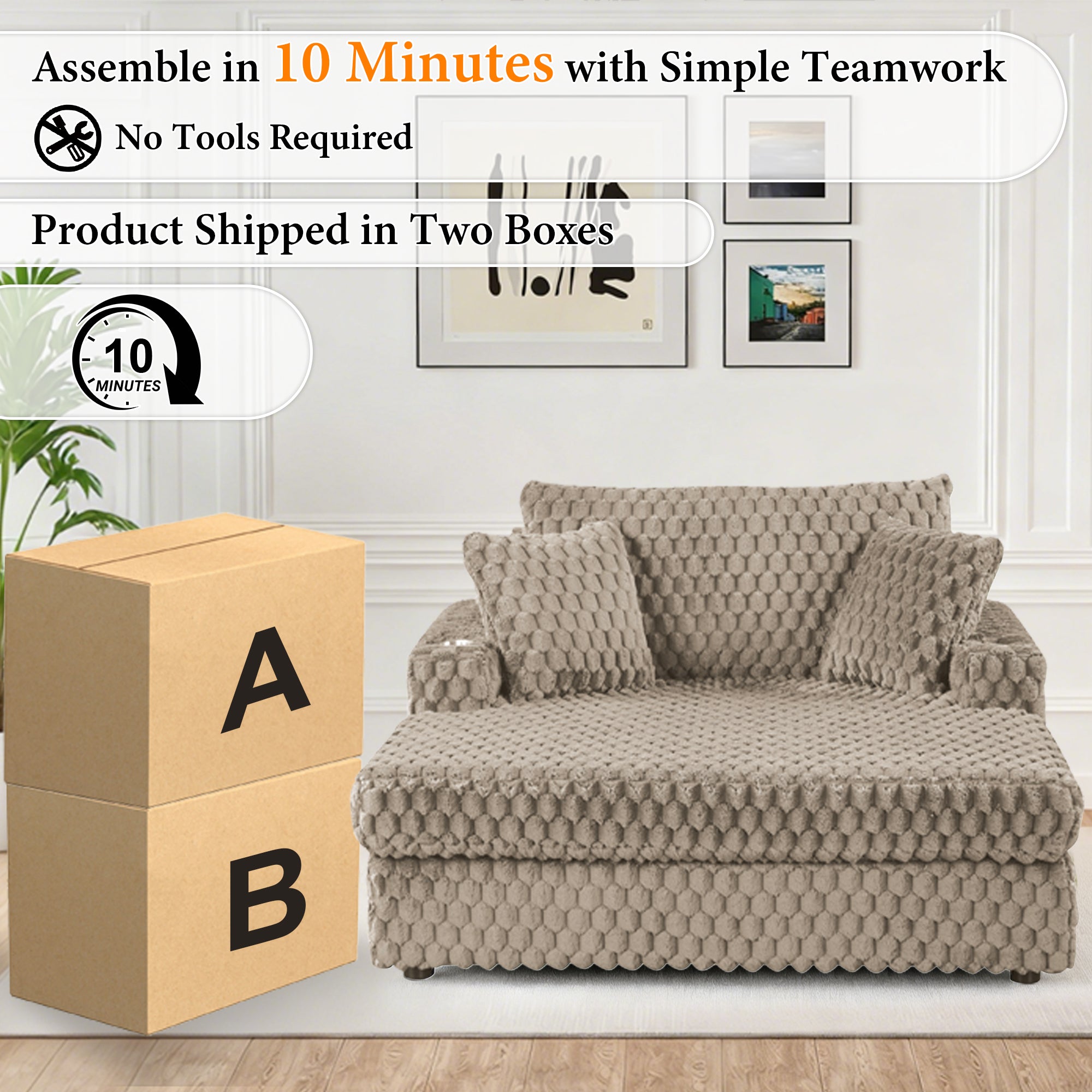 Light Brown Chaise Lounge – Packaging and easy assembly, no tools required