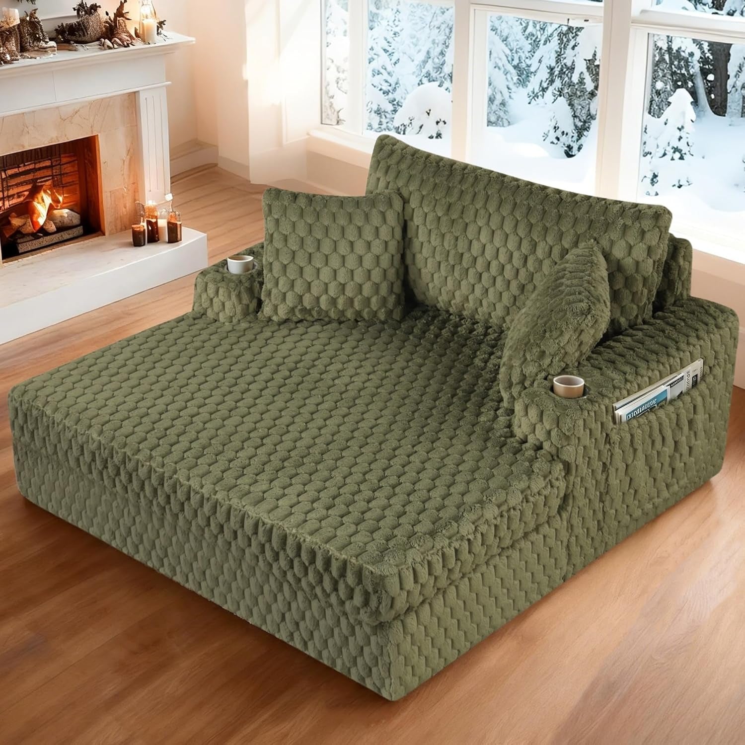 Olive Green Chaise Lounge – Additional lifestyle scenes showing everyday home use