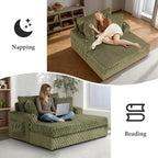Olive Green Chaise Lounge – Lifestyle scene showing a person napping and reading on the chaise