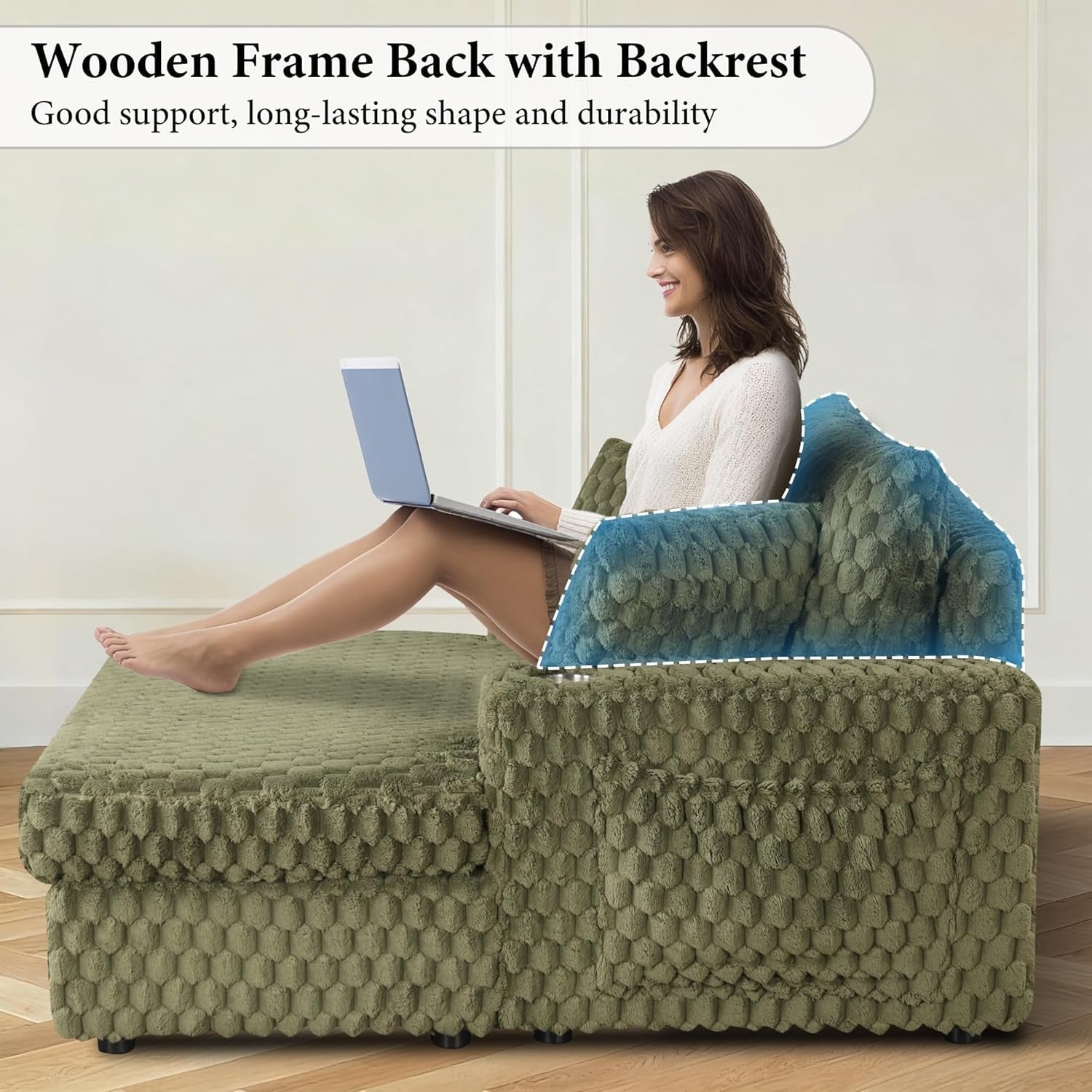 Olive Green Chaise Lounge-Detailed images (good support and long-lasting durability)