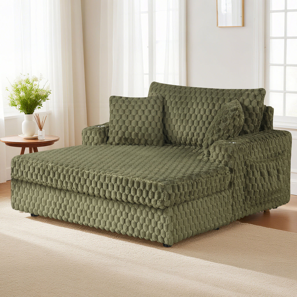 Olive Green Chaise Lounge – Main Image of the modern Chaise Lounge with cup holders and side pockets