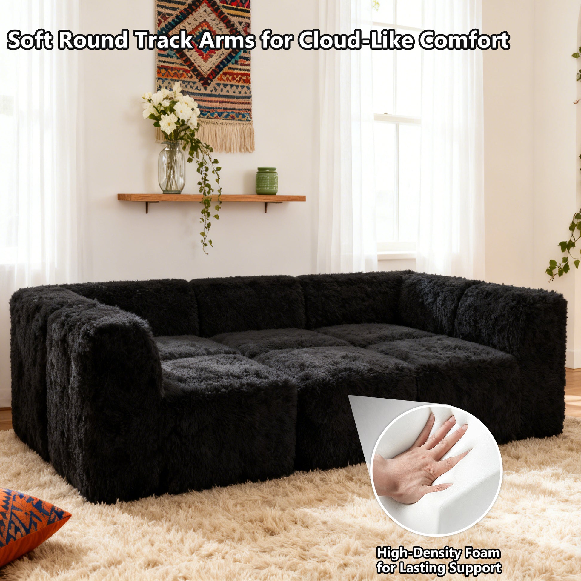 Black  daybed with its rounded armrests and high-density foam support