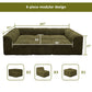 Olive green daybed –Full product dimensions chart showing length, width, height, and modular components.