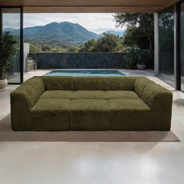 Olive green daybed –Main Image of the Compressed Foam Faux Fur Modular daybed
