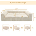 Soft sand daybed –Full product dimensions chart showing length, width, height, and modular components.