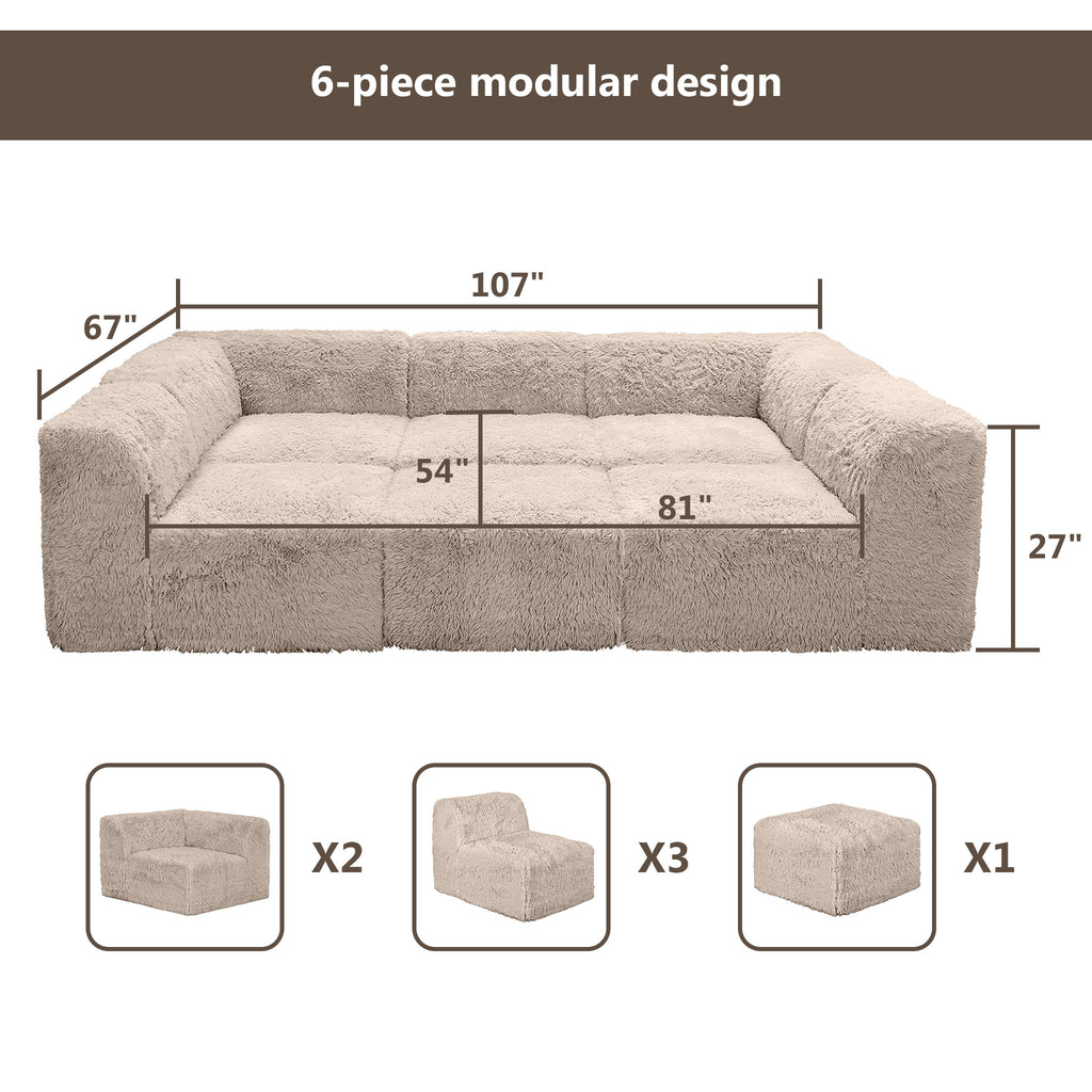 Taupe gray daybed –Full product dimensions chart showing length, width, height, and modular components.