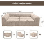 Taupe gray daybed –Full product dimensions chart showing length, width, height, and modular components.