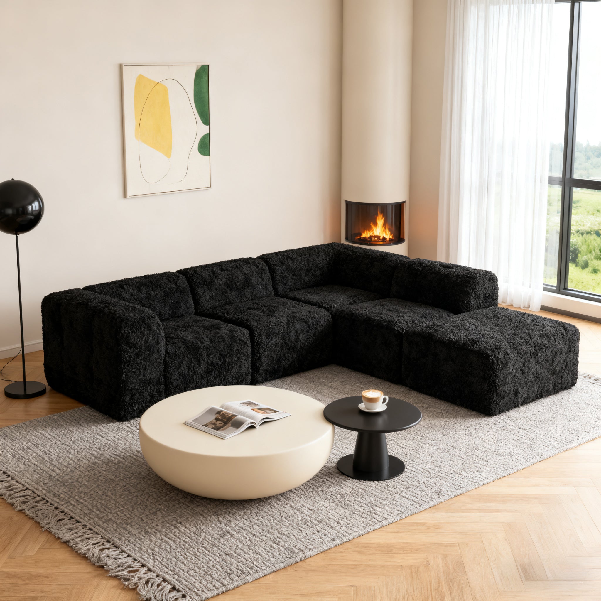 Black Sofa with One Arm and Chaise Extension--Additional lifestyle scenes showing everyday home use