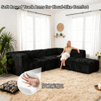 Black Sofa with One Arm and Chaise Extension with its rounded armrests and high-density foam support – a ladyis comfortably relaxing on the sofa