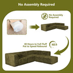 Olive green sofa comes in simple packaging and requires no assembly.