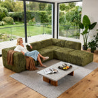 Olive green Sofa with One Arm and Chaise Extension  –Main Image of the Compressed Foam Faux Fur sofa
