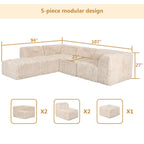 Soft sand Sofa with One Arm and Chaise Extension  –Full product dimensions chart showing length, width, height, and modular components.