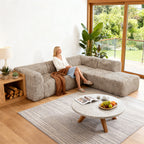 Taupe gray Sofa with One Arm and Chaise Extension  –Main Image of the Compressed Foam Faux Fur sofa