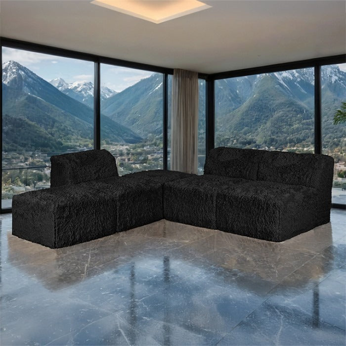 Black Modular Sectional Sofa with Asymmetrical Single Backrest   Additional lifestyle scenes showing everyday home use