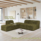 Olive green Modular Sectional Sofa with Asymmetrical Single Backrest  showcases its deep seating design