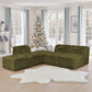 Olive green Modular Sectional Sofa with Asymmetrical Single Backrest  –Main Image of the Compressed Foam Faux Fur  sofa