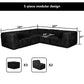 Black Sofa with Dual Arms–Full product dimensions chart showing length, width, height, and modular components.
