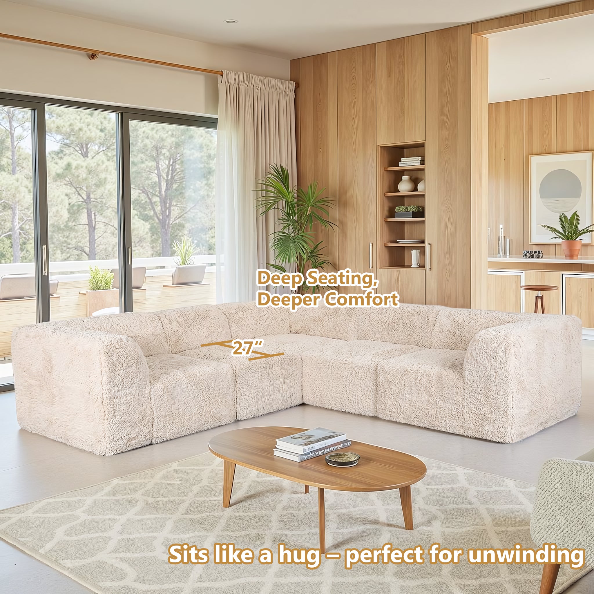 Soft sand Sofa with Dual Arms showcases its deep seating design