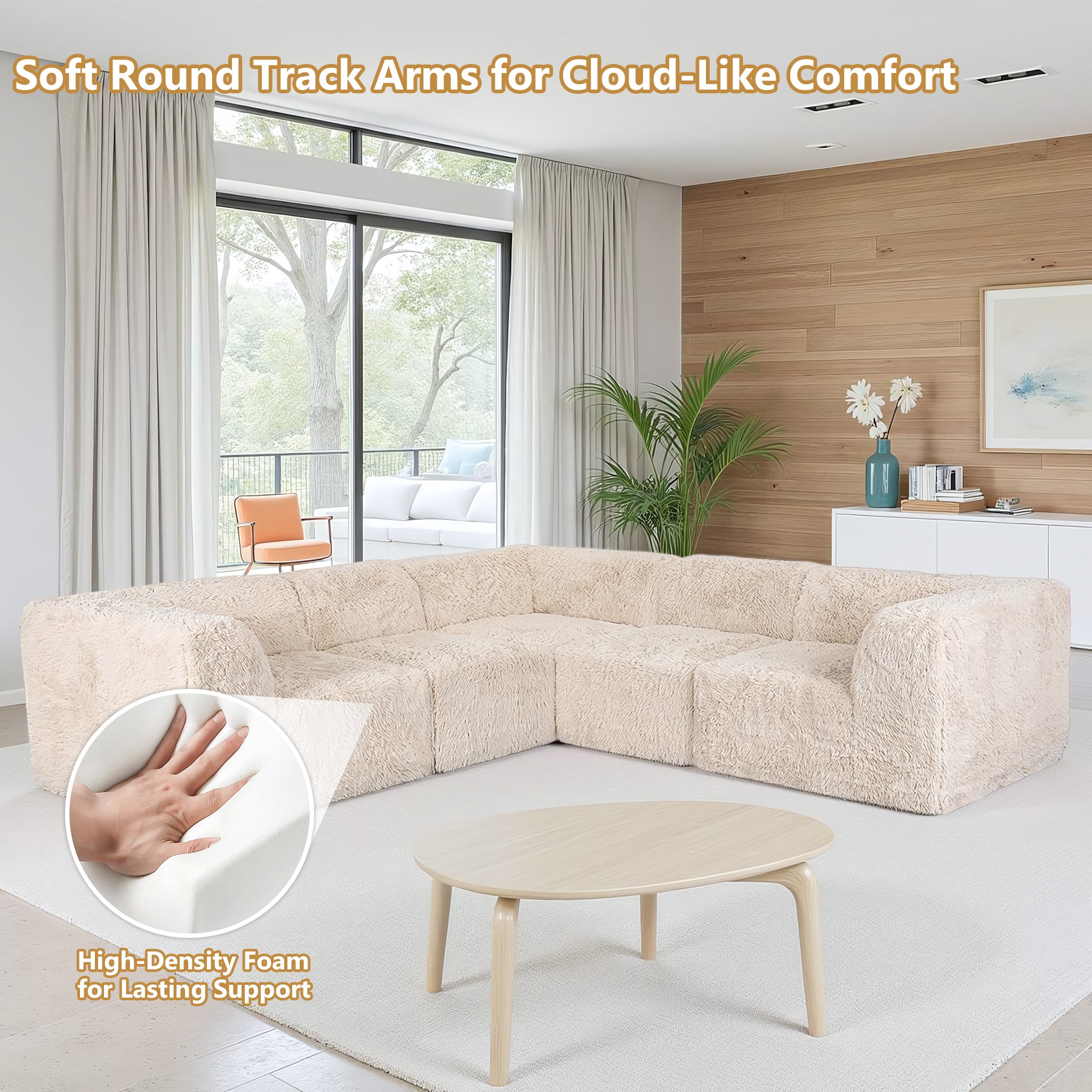 Soft sand Sofa with Dual Arms with its rounded armrests and high-density foam support