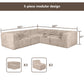 Taupe gray Sofa with Dual Arms–Full product dimensions chart showing length, width, height, and modular components.
