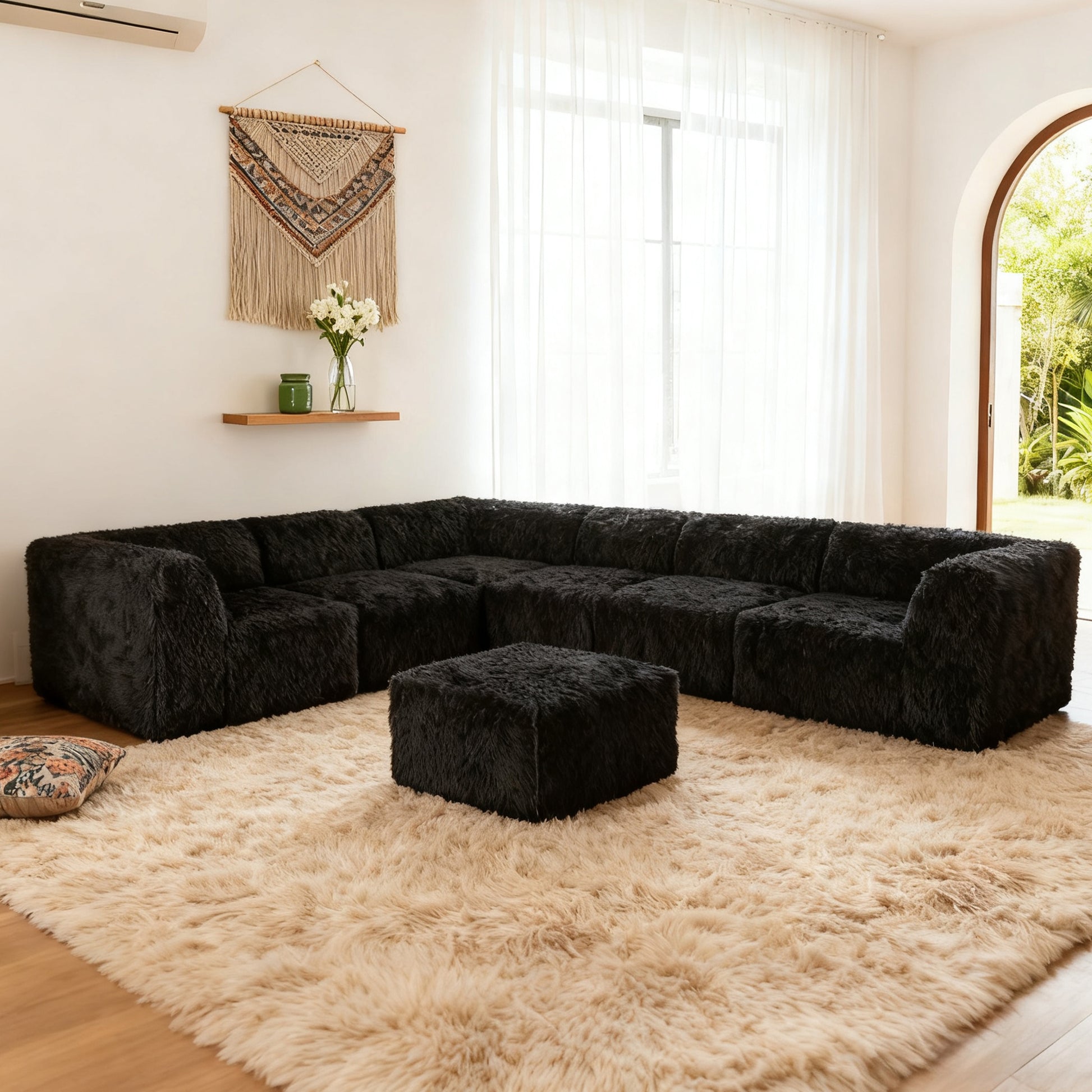 Black   L-Sectional  Sofa with Ottoman  Additional lifestyle scenes showing everyday home use