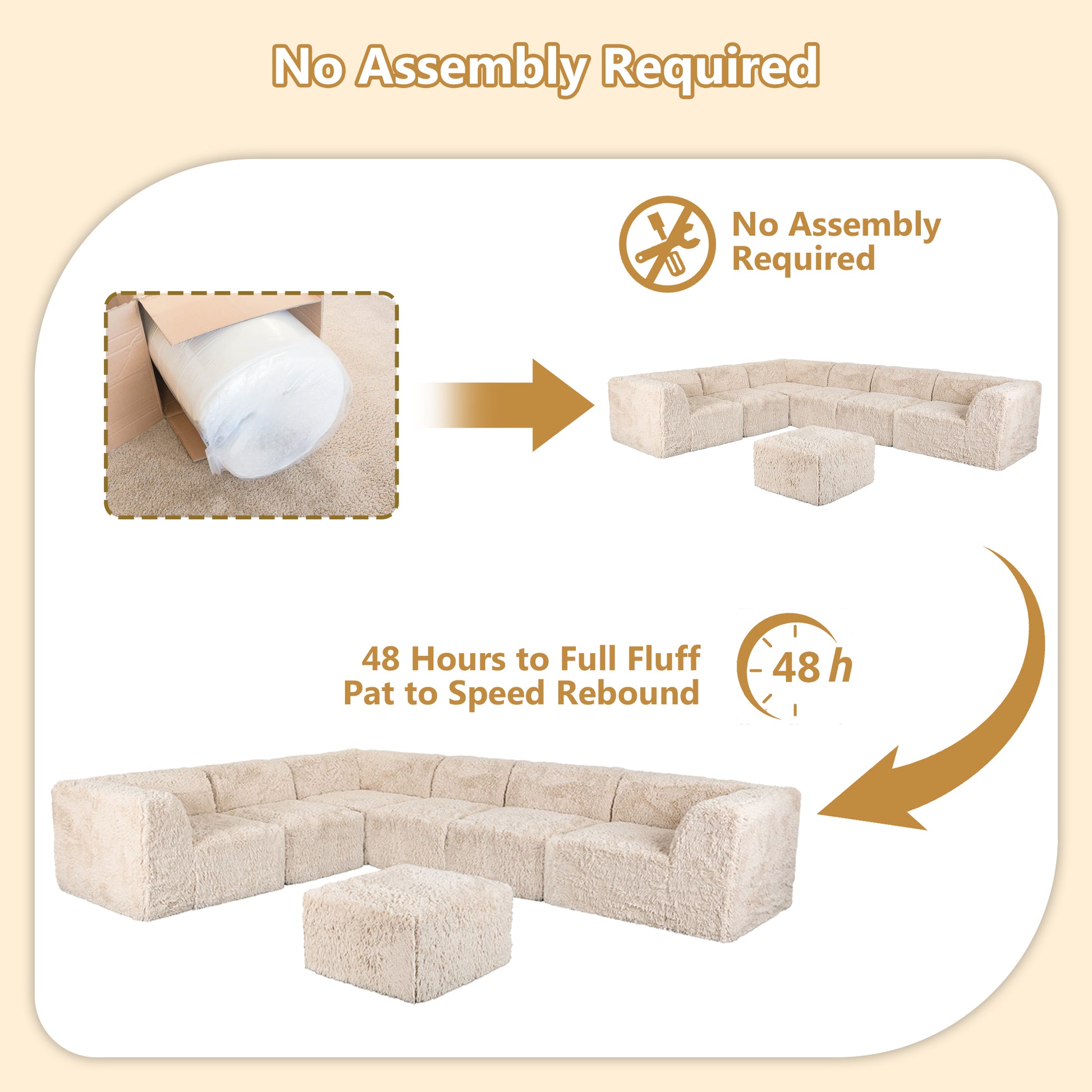 Soft sand sofa comes in simple packaging and requires no assembly.
