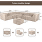 Taupe gray   L-Sectional  Sofa with Ottoman –Full product dimensions chart showing length, width, height, and modular components.