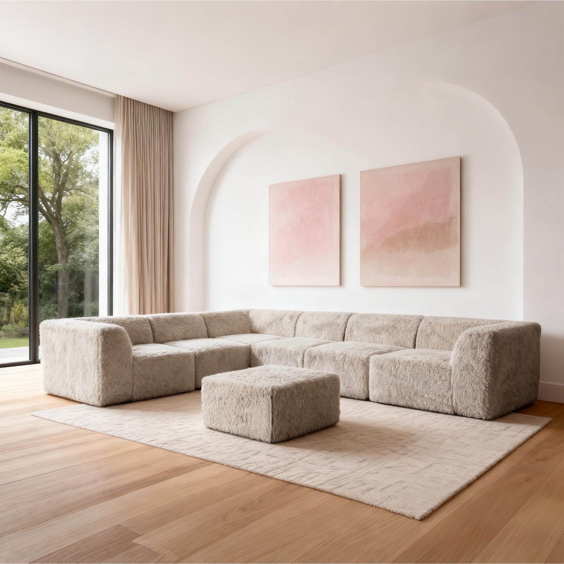 Taupe gray  L-Sectional  Sofa with Ottoman  Additional lifestyle scenes showing everyday home use