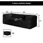 Black Modular Loveseat–Full product dimensions chart showing length, width, height, and modular components.