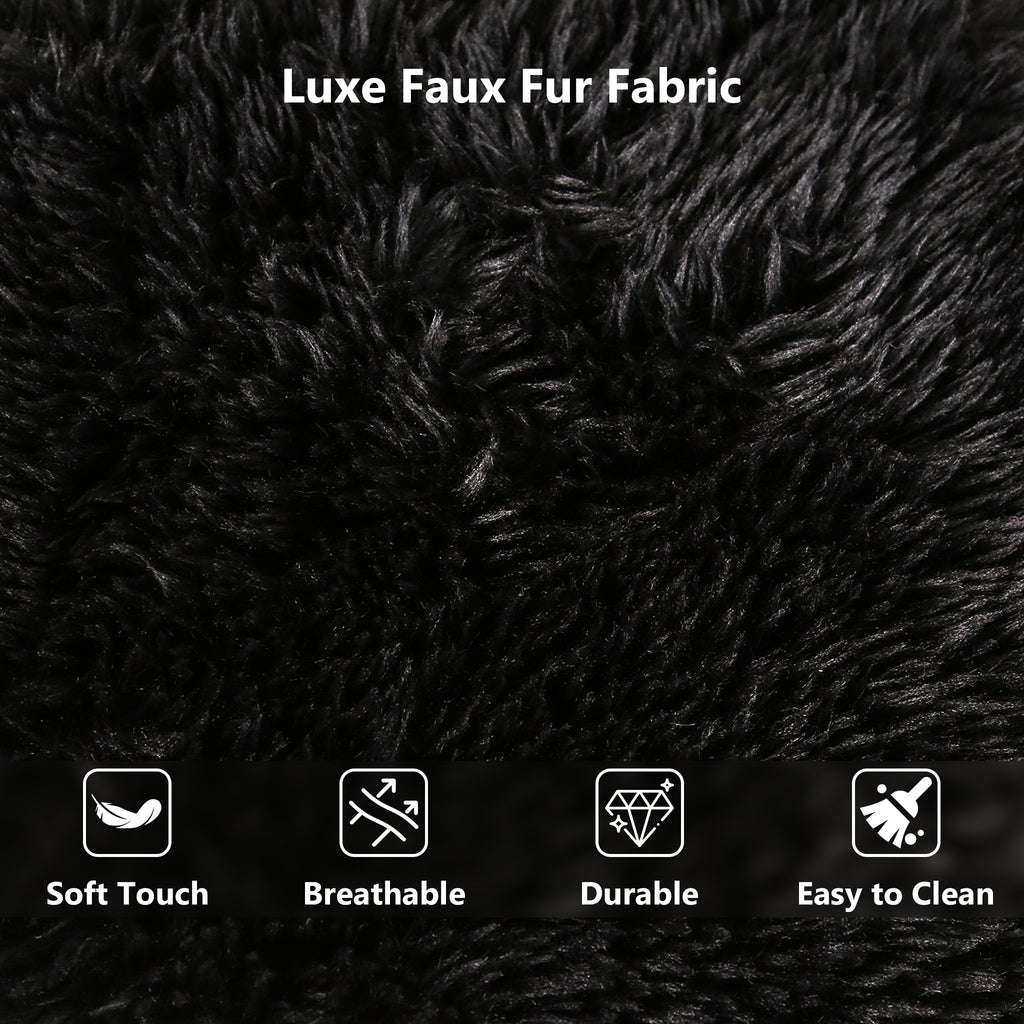 Black Modular Loveseat Luxe Faux Fur Fabric-Close-up pictures of fabric details