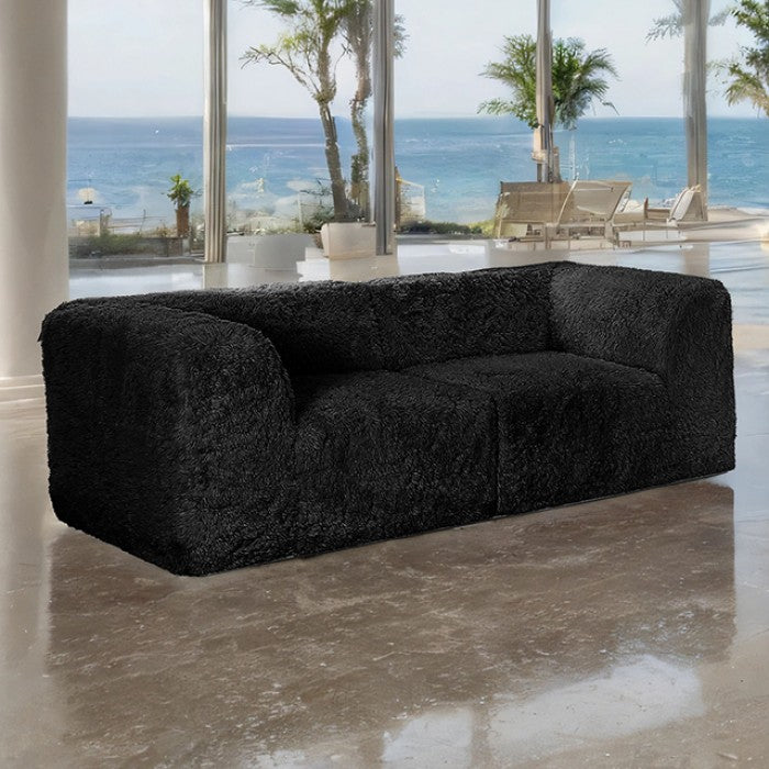 Black Modular Loveseat–Main Image of the Compressed Foam Faux Fur Loveseat