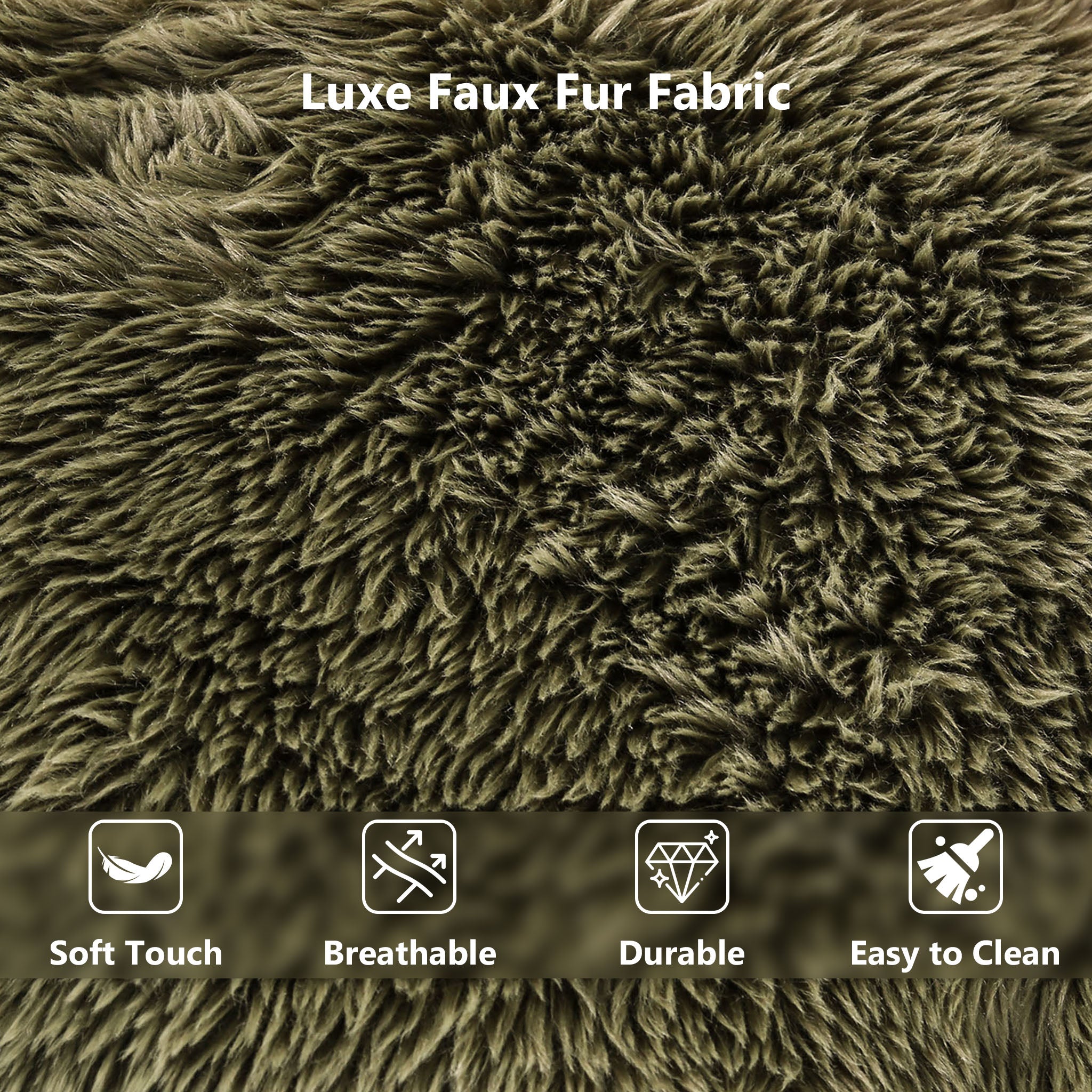 Olive green Modular Loveseat Luxe Faux Fur Fabric-Close-up pictures of fabric details