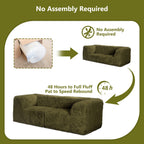 Olive green Modular Loveseat comes in simple packaging and requires no assembly.