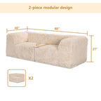 Soft sand Modular Loveseat–Full product dimensions chart showing length, width, height, and modular components.