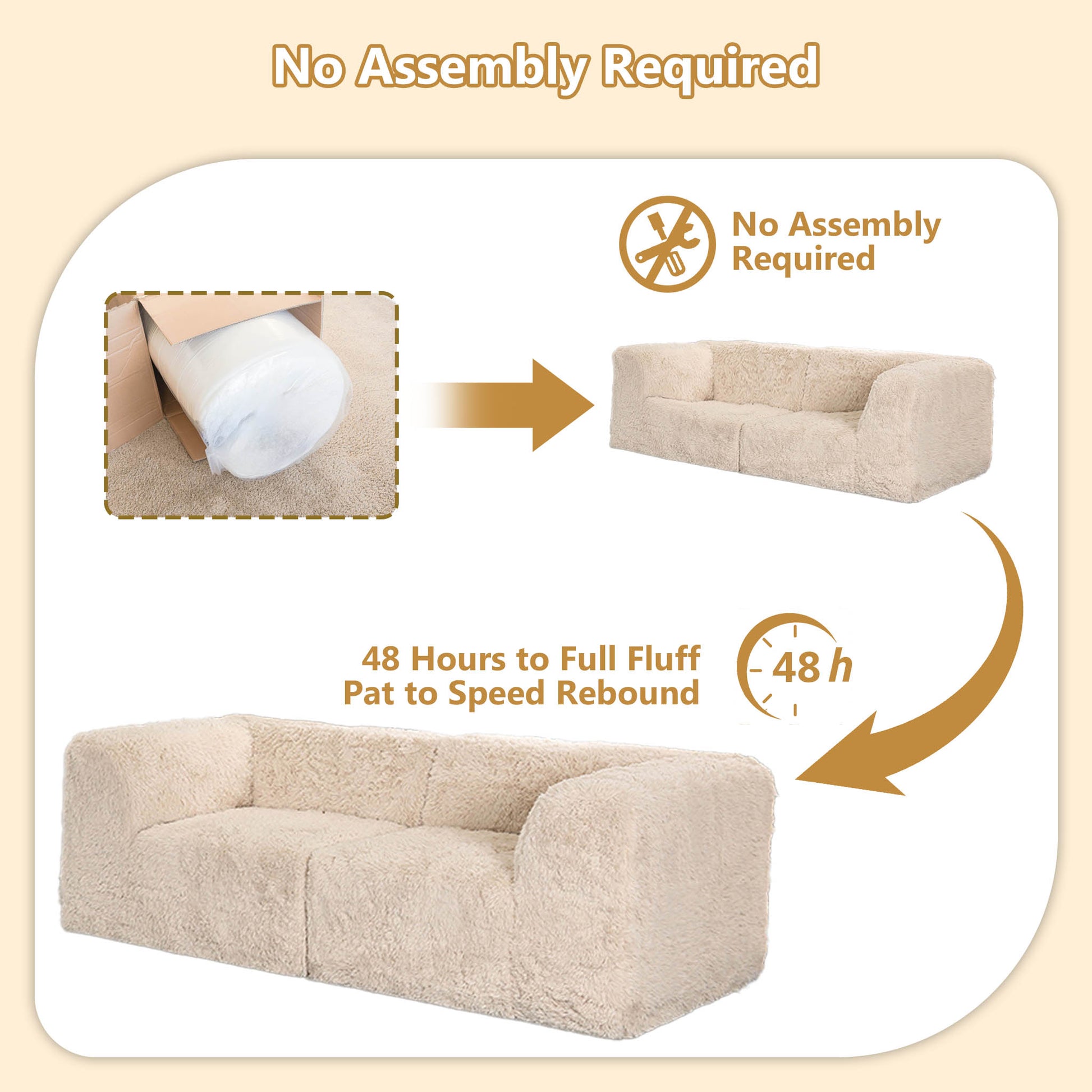 Soft sand Modular Loveseat comes in simple packaging and requires no assembly.