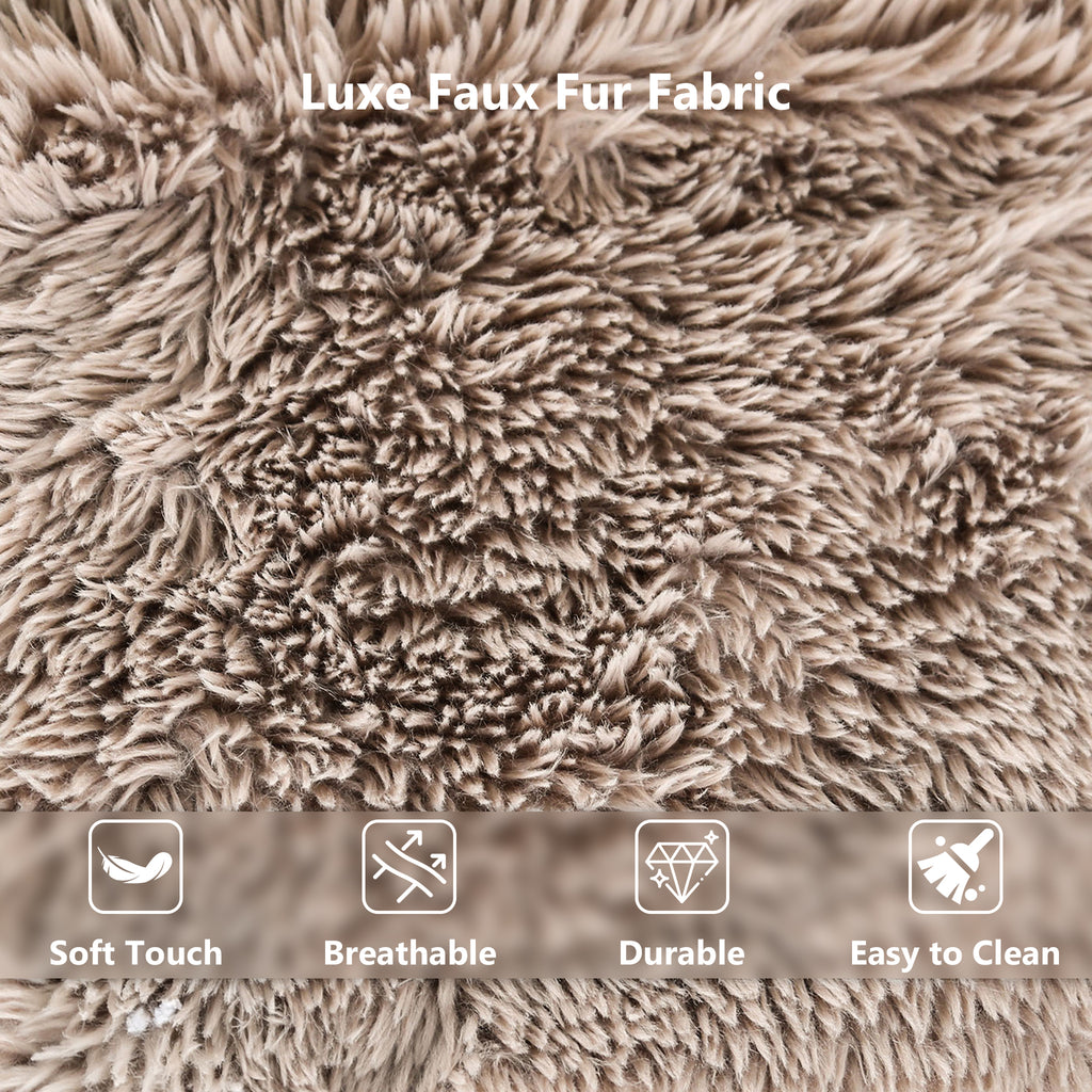 Taupe gray loveseat Luxe Faux Fur Fabric-Close-up pictures of fabric details