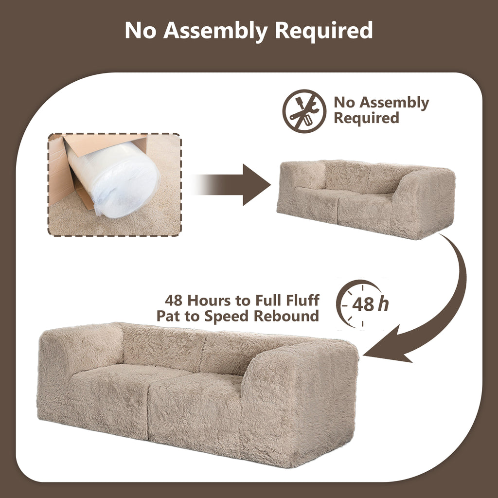 The Taupe gray loveseat comes in simple packaging and requires no assembly.