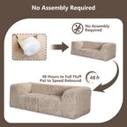 The Taupe gray loveseat comes in simple packaging and requires no assembly.