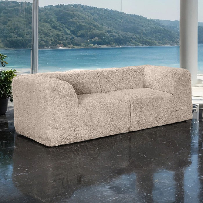 Taupe gray loveseat –Main Image of the Compressed Foam Faux Fur Modular loveseat