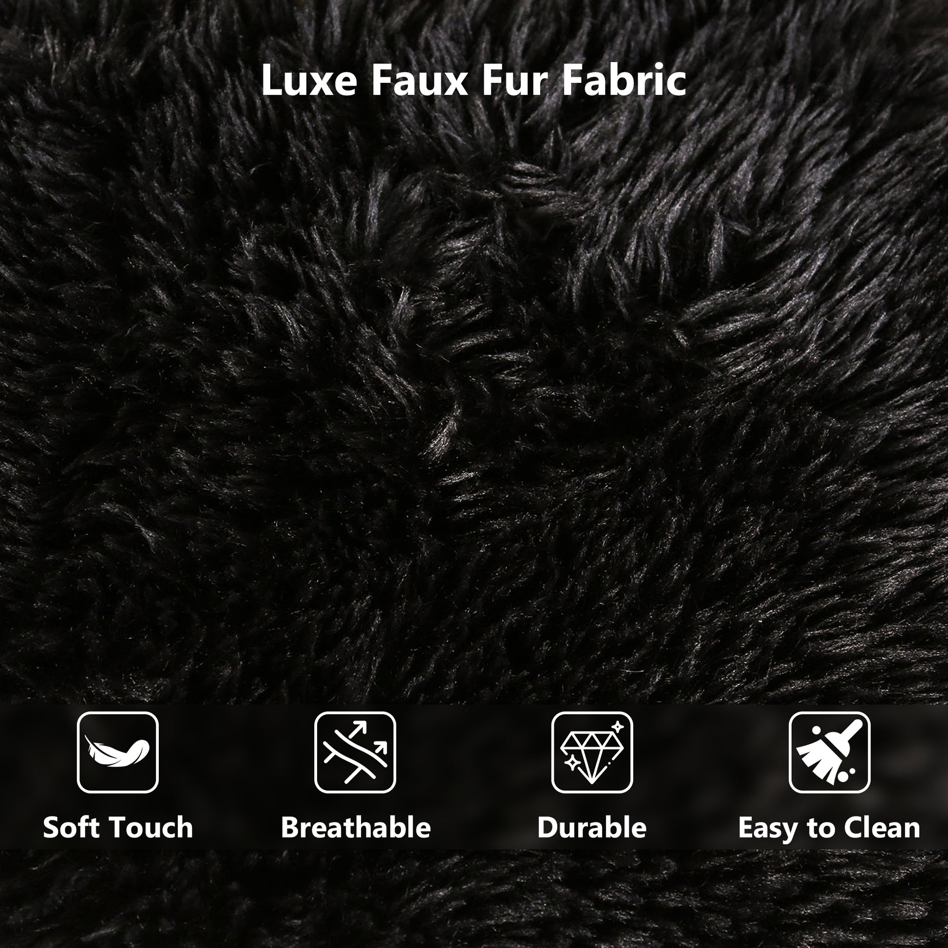 Black sofa Luxe Faux Fur Fabric-Close-up pictures of fabric details