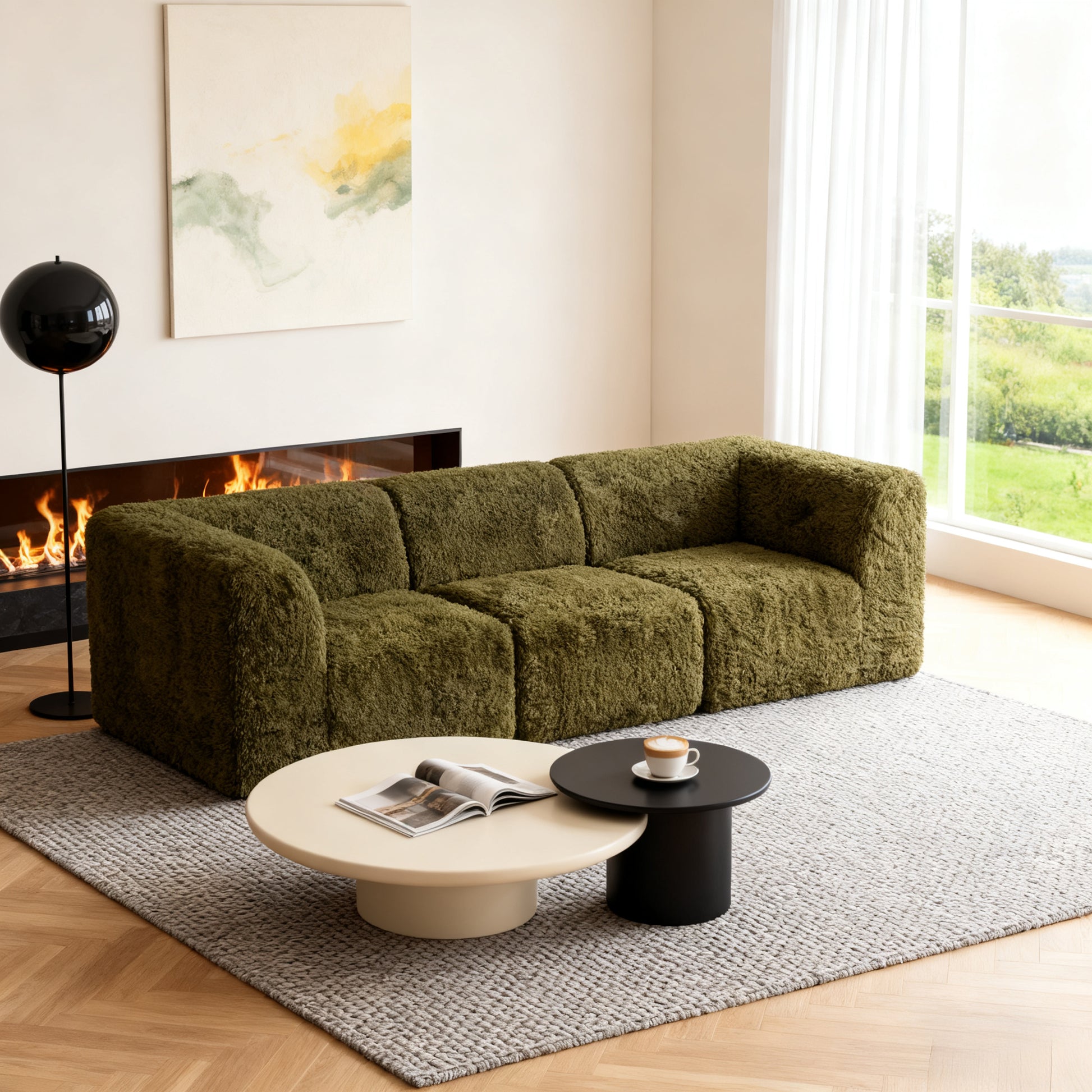 Olive green sofa  Additional lifestyle scenes showing everyday home use