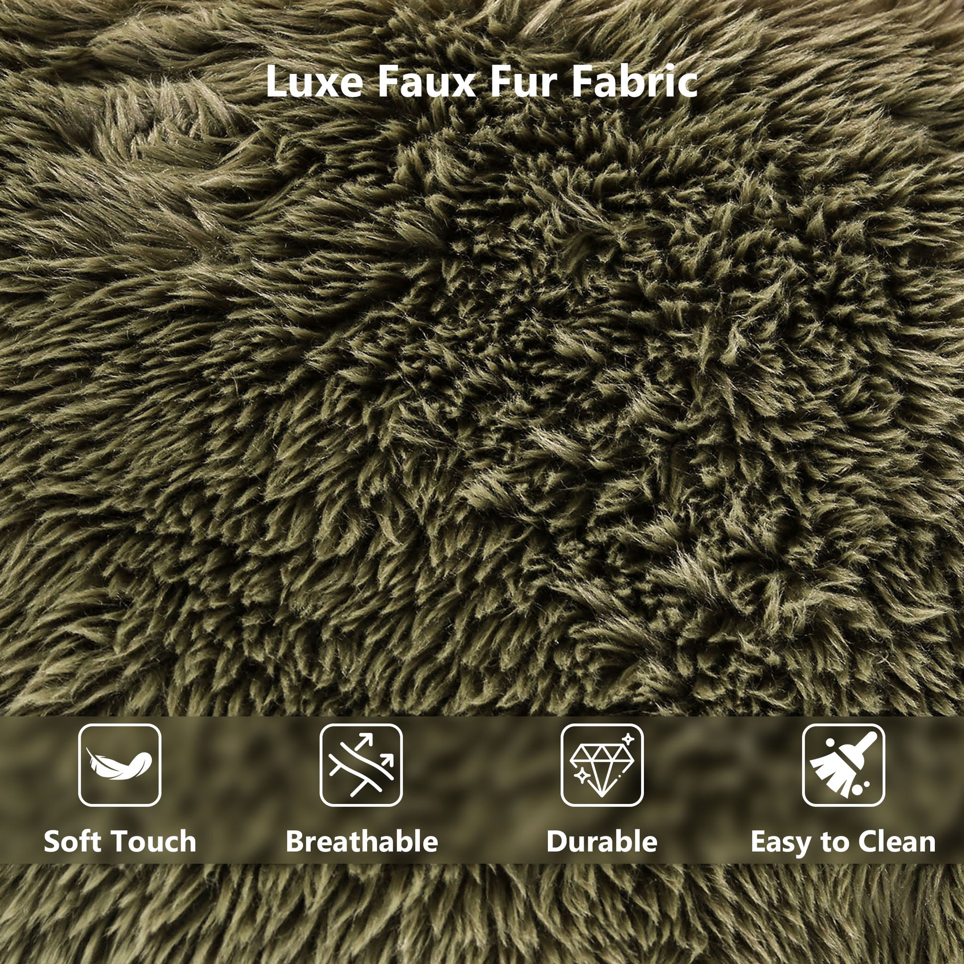 Olive green sofa Luxe Faux Fur Fabric-Close-up pictures of fabric details