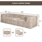 Taupe gray sofa –Full product dimensions chart showing length, width, height, and modular components.