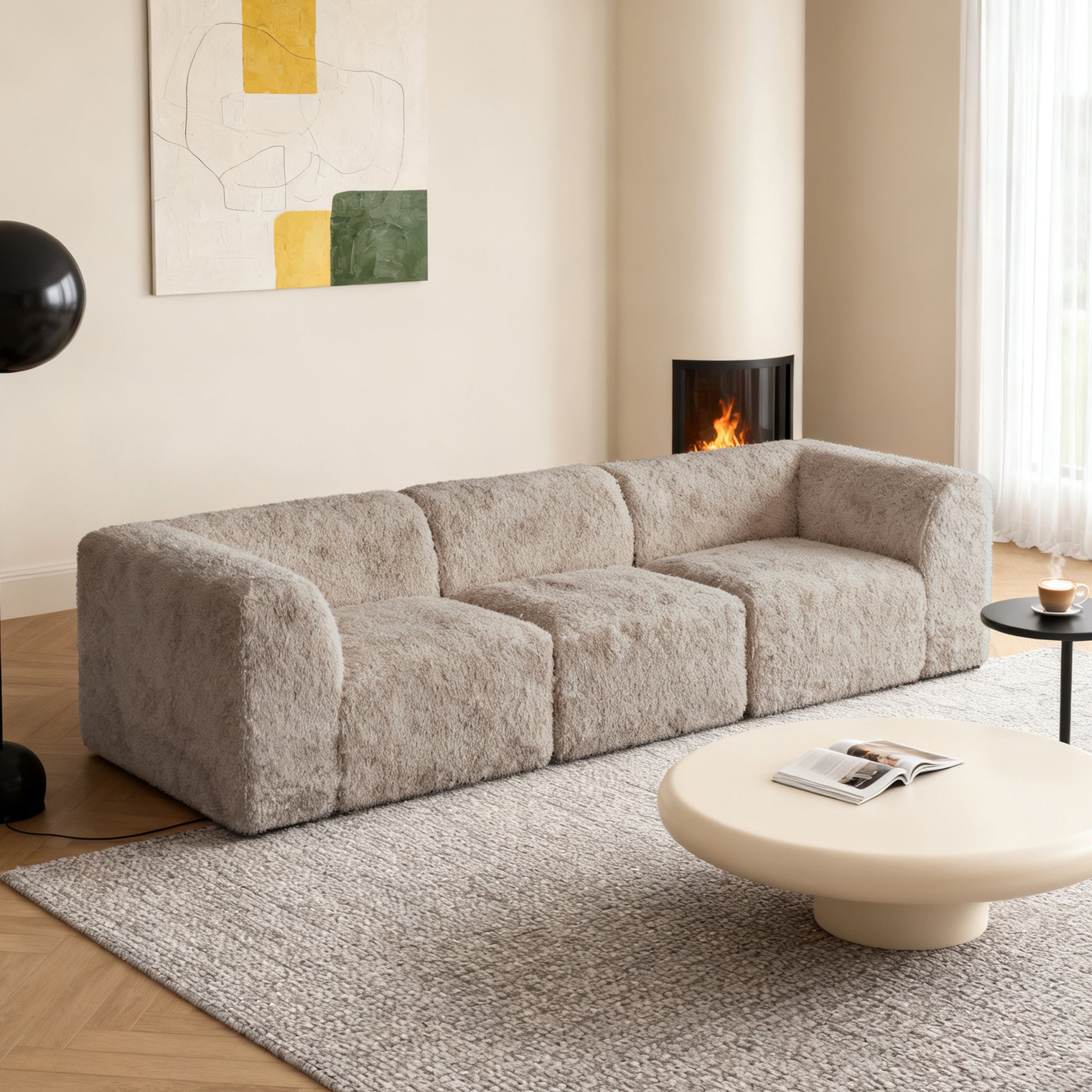 Taupe gray sofa  Additional lifestyle scenes showing everyday home use