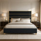 Modern Upholstered Bed with Stainless Steel Accents, Fully Upholstered Platform Bed, Mattress Ready