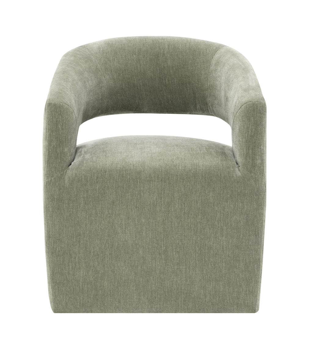 Contemporary Barrel-Back Arm Chair with Casters – Neutral Textured Fabric