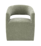 Contemporary Barrel-Back Arm Chair with Casters – Neutral Textured Fabric