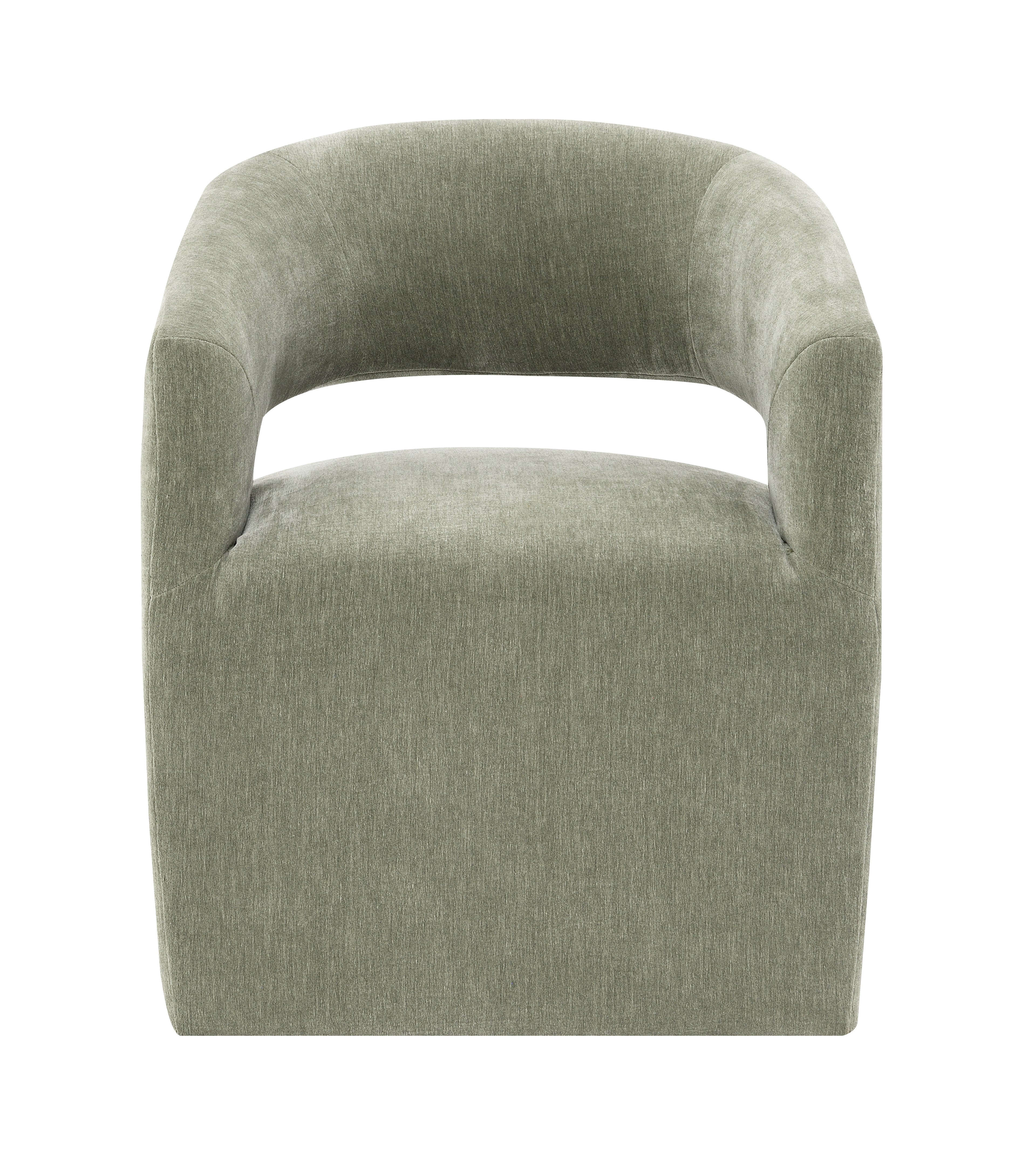 Contemporary Barrel-Back Arm Chair with Casters – Neutral Textured Fabric