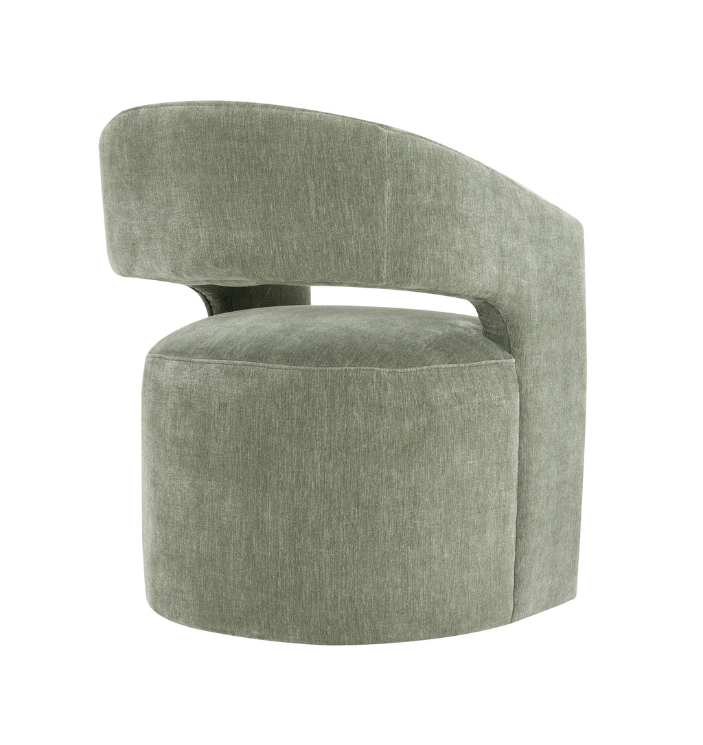 Contemporary Barrel-Back Arm Chair with Casters – Neutral Textured Fabric
