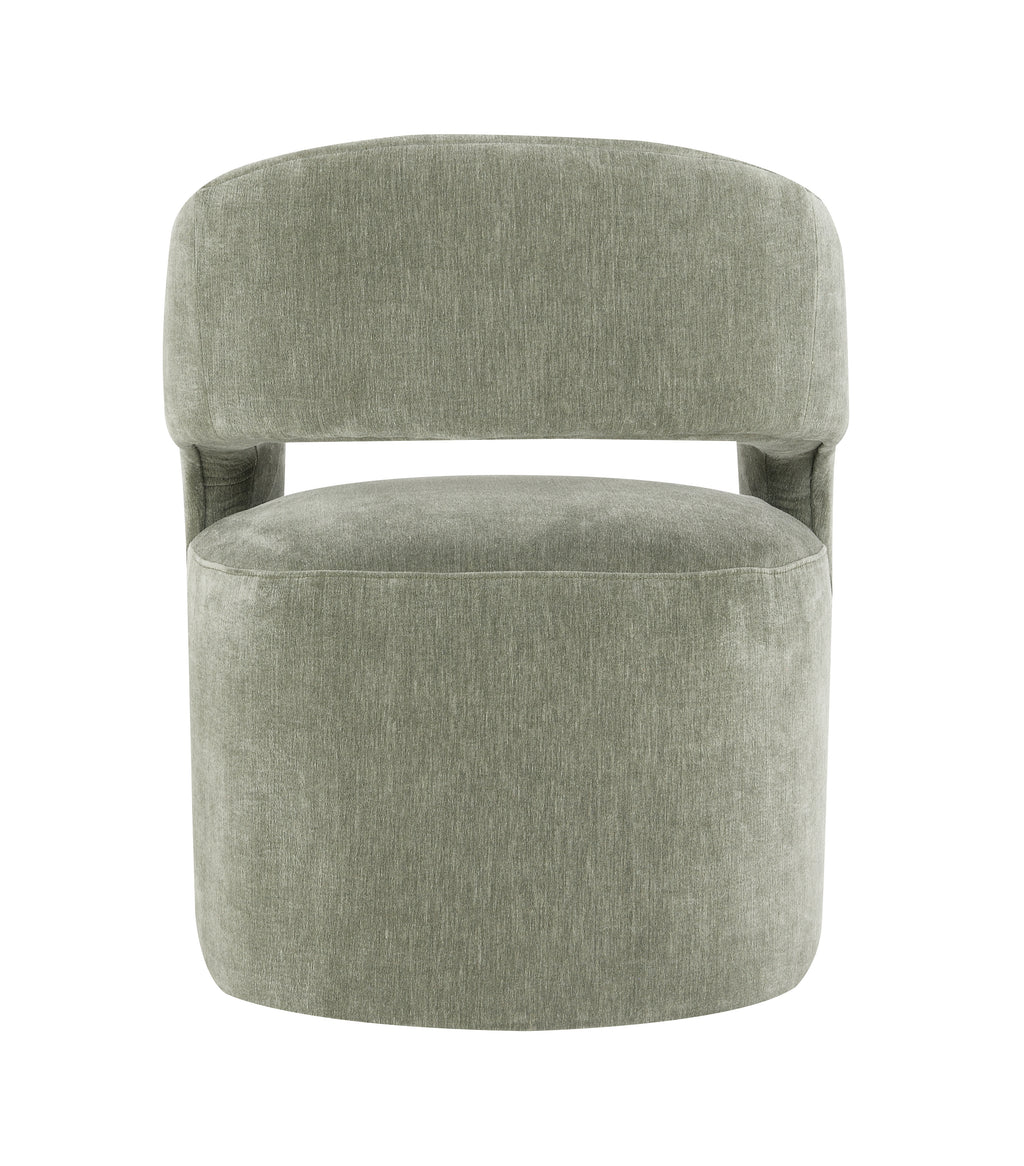 Contemporary Barrel-Back Arm Chair with Casters – Neutral Textured Fabric